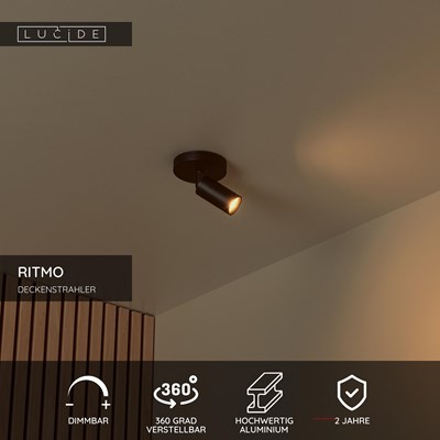 Lucide RITMO - Deckenstrahler - Ø 10 cm - 1xGU10 (MR11) - Schwarz